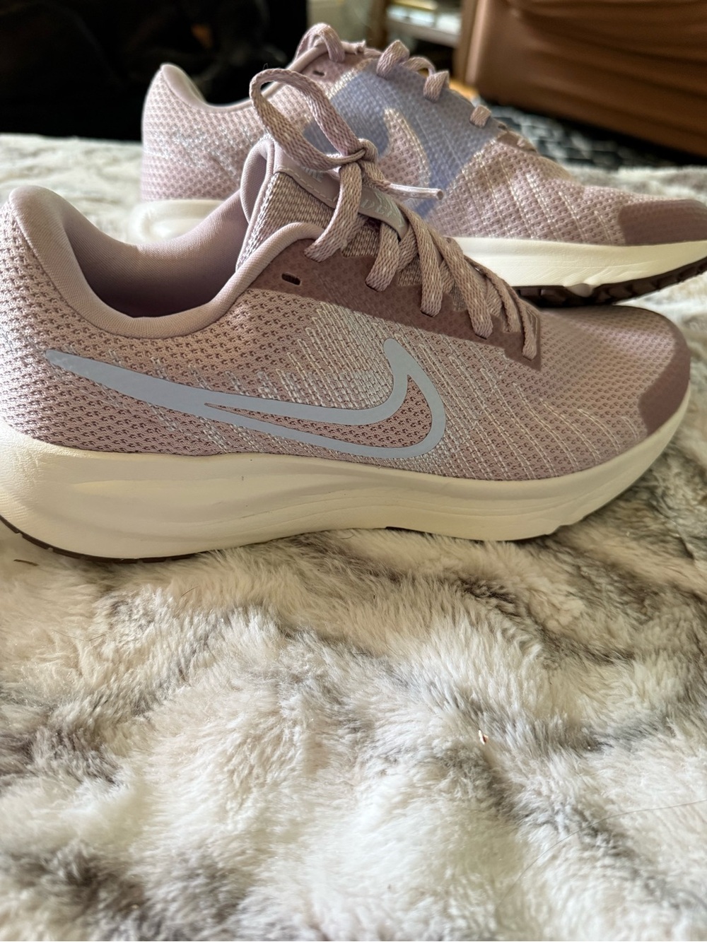 Nike Women's Running Shoes - Light Mauve/Rose with Sky Blue Swoosh 7.5 WORN ONCE